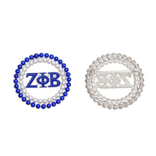 Load image into Gallery viewer, ZPB Sorority Brooch Blue White Pearl Round Pin
