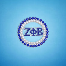 Load image into Gallery viewer, ZPB Sorority Brooch Blue White Pearl Round Pin
