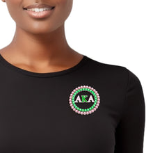 Load image into Gallery viewer, AKA Sorority Brooch Pink Green Pearl Round Pin
