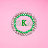 AKA Sorority Brooch Pink Green Pearl Round Pin