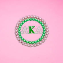 Load image into Gallery viewer, AKA Sorority Brooch Pink Green Pearl Round Pin
