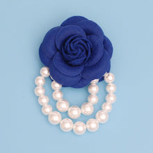 Load image into Gallery viewer, ZPB Sorority Blue Flower Draped Pearls Brooch Pin
