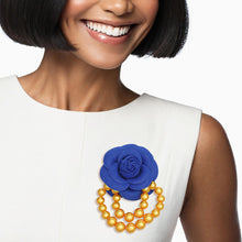 Load image into Gallery viewer, SGRHO Sorority Blue Flower Draped Pearls Brooch
