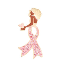 Load image into Gallery viewer, Brooch Gold Light Pink Woman Breast Cancer Legs

