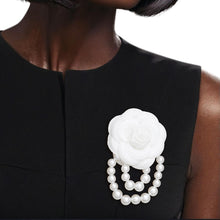 Load image into Gallery viewer, Brooch White Flower Draped White Pearls Pin
