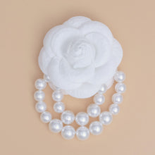 Load image into Gallery viewer, Brooch White Flower Draped White Pearls Pin
