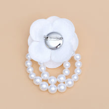 Load image into Gallery viewer, Brooch White Flower Draped White Pearls Pin
