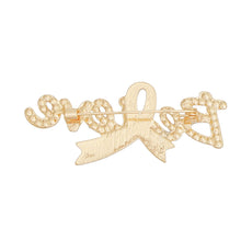 Load image into Gallery viewer, Brooch Gold Light Pink Ribbon Believe Pin Women
