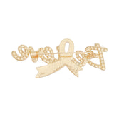 Brooch Gold Light Pink Ribbon Believe Pin Women