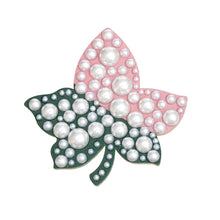 Load image into Gallery viewer, AKA Sorority Pink Green Ivy Leaf Wood Pearl Brooch
