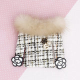 Brooch White Tweed Fur Collar Sweater Camellia