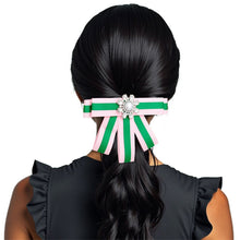 Load image into Gallery viewer, AKA Sorority Pink Green Bow Tie Style Brooch
