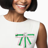 AKA Sorority Pink Green Bow Tie Style Brooch