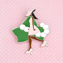 Load image into Gallery viewer, AKA Sorority Pink Lady Green Ivy Leaf Brooch Pin
