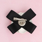 Brooch Clip White Faux Leather Camellia Ribbon Pin