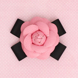 Brooch Clip Pink Faux Leather Camellia Ribbon Pin