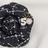 Brooch Couture Black Tweed Camellia Bloom Pin