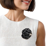Brooch Couture Black Tweed Camellia Bloom Pin