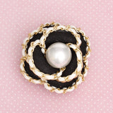 Brooch Clip Black Pearl Chain Edge Camellia Flower