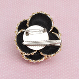Brooch Clip Black Pearl Chain Edge Camellia Flower