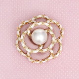 Brooch Clip Pink Pearl Chain Edge Camellia Flower