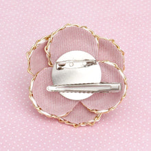 Load image into Gallery viewer, Brooch Clip Pink Pearl Chain Edge Camellia Flower
