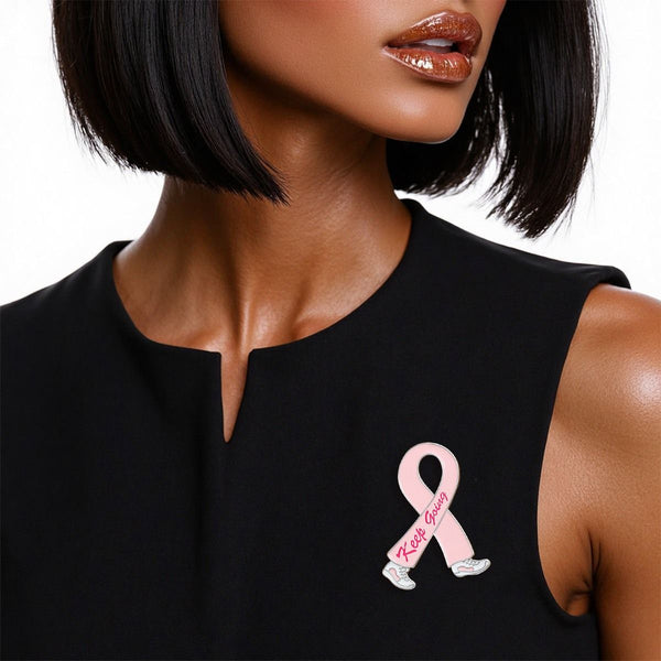 Breast Cancer Silver Keep Going Ribbon Brooch