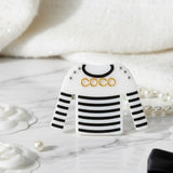Brooch Hair Clip White Black Stripe COCO Shirt Pin