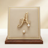 Gold Cursive A Initial Letter Pearl Brooch Pin