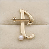 Gold Cursive J Initial Letter Pearl Brooch Pin
