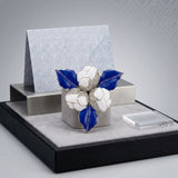 ZPB White 3 Blossom Royal Blue Leaf Brooch Pin
