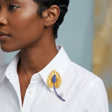 SGRHO Yellow Lily Pearl & Rhinestone Brooch Pin