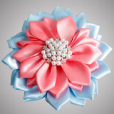 Brooch Blue and Pink Flower Pearl Clip and Pin