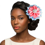Brooch Blue and Pink Flower Pearl Clip and Pin