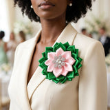 AKA Pink Green Floral Bling Brooch and Hair Clip