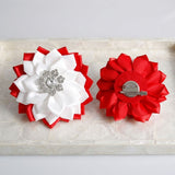 DST Red White Floral Bling Brooch and Hair Clip