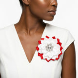DST Red White Floral Bling Brooch and Hair Clip