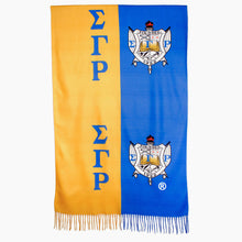 Load image into Gallery viewer, Sigma Gamma Gold Blue Shield Fashion Shawl Scarf
