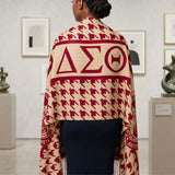DST Crimson and Deep Cream Houndstooth Shawl Scarf