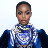 ZPB Blue and White Rose Square Sorority Scarf