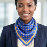 Blue and Yellow Polka Dot Silky Square Scarf SGRHO