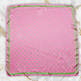 Pink and Green Polka Dot Silky Square Scarf AKA