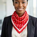 Red and White Polka Dot Silky Square Scarf DST