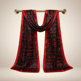 DST Long Black and Red Graphic Rectangle Scarf