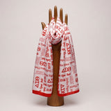 DST Long White and Red Graphic Rectangle Scarf