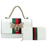 Satchel White Striped Bee Boxy Handbag