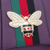 Satchel Purple Bee Stripe Flap Handbag Wallet Set