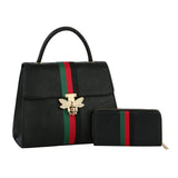 Satchel Soft Black Bee and Stripe Handbag Set