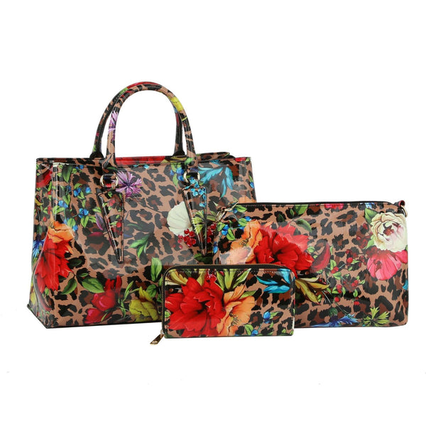 Top Handle Light Brown Leopard 3 Pcs Handbag Set