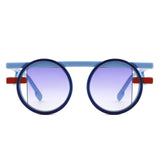 Sunglasses Blue Round Futuristic Double Frame